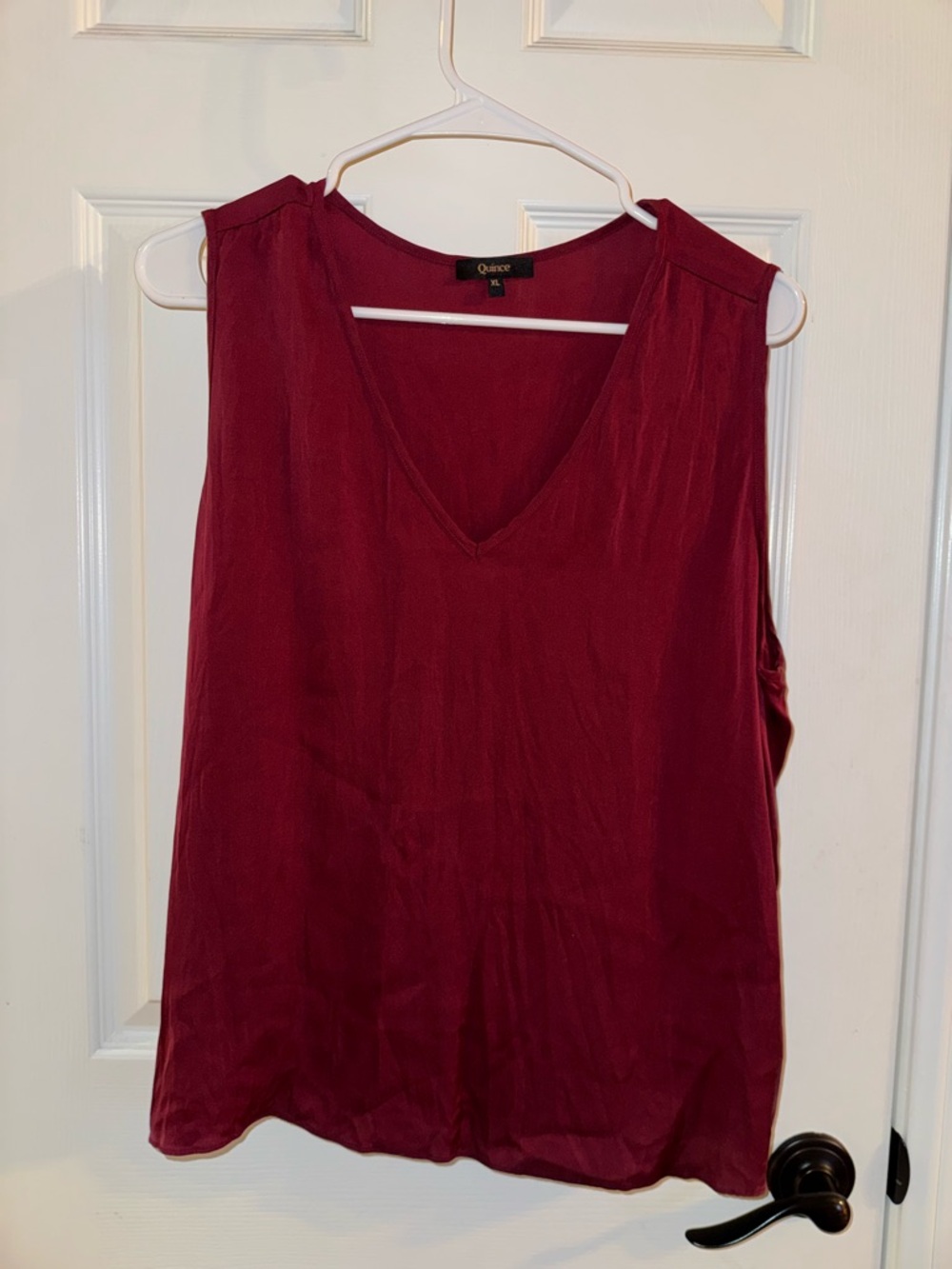 Quince Women's washable stretch silk Sleeveless V-Neck tank in Burgundy